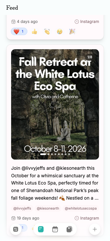 Sanga social media feed and promotion integration